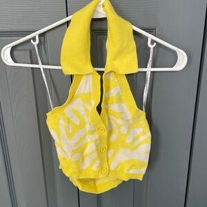 Yellow and White patterned, collared halter top